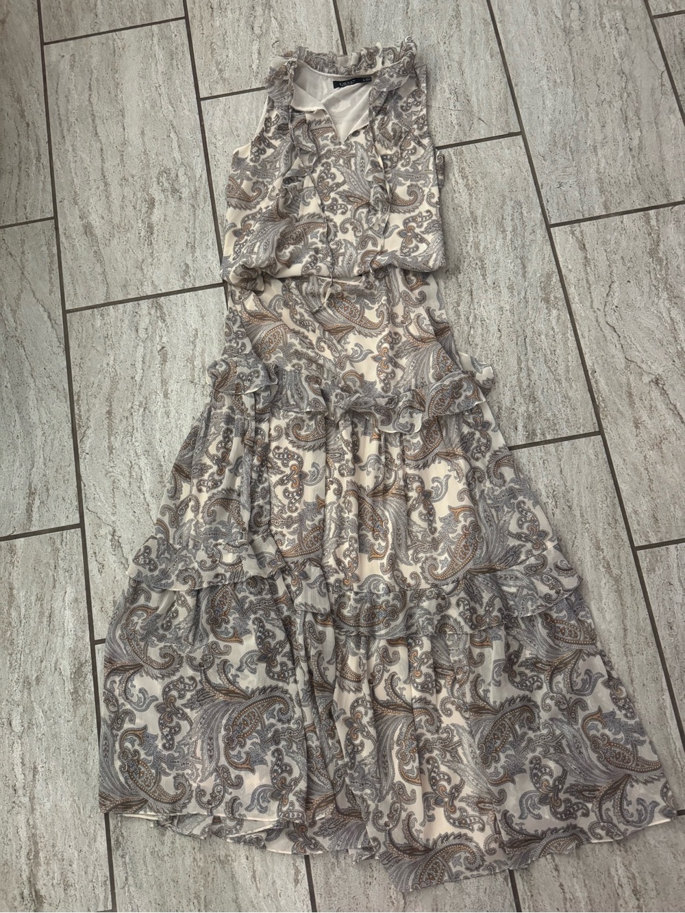Ralph Lauren Cream and Tan Paisley Tiered Maxi Skirt and matching top set - Picture 3 of 5